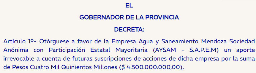 Mendoza Government Allocates Funds for Water Projects