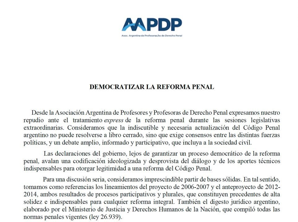 Argentine Law Professors Reject Fast-Track Criminal Reform