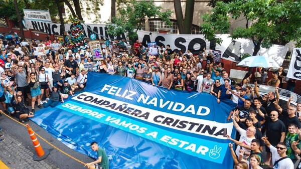 Hundreds of Cristina Kirchner's supporters hold a rally for her on Christmas