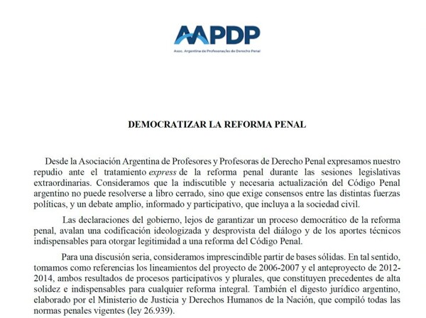 Argentine Law Professors Reject Fast-Track Criminal Reform