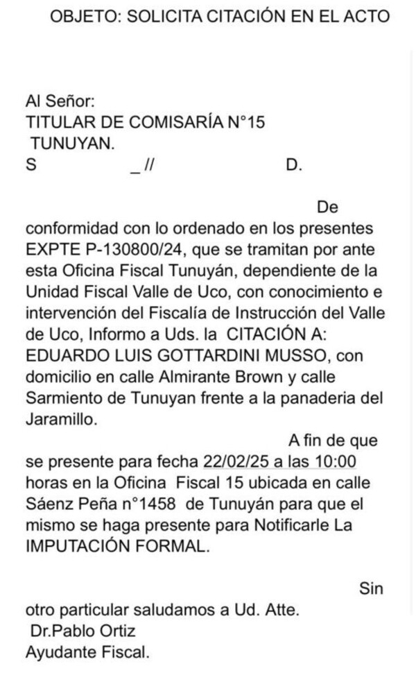 Controversial Political Figure Imputed in Tunuyán